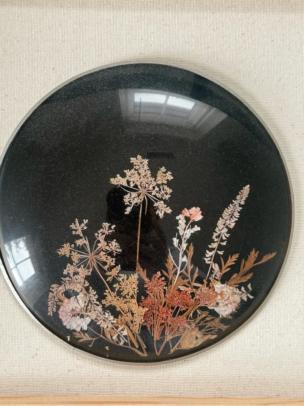 MCM Mid Century Modern Pressed Dried Wildflower Wall Plaque